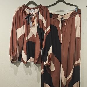 NWT CROSBY by Mollie Burch Brown and Black Wide Leg Pants